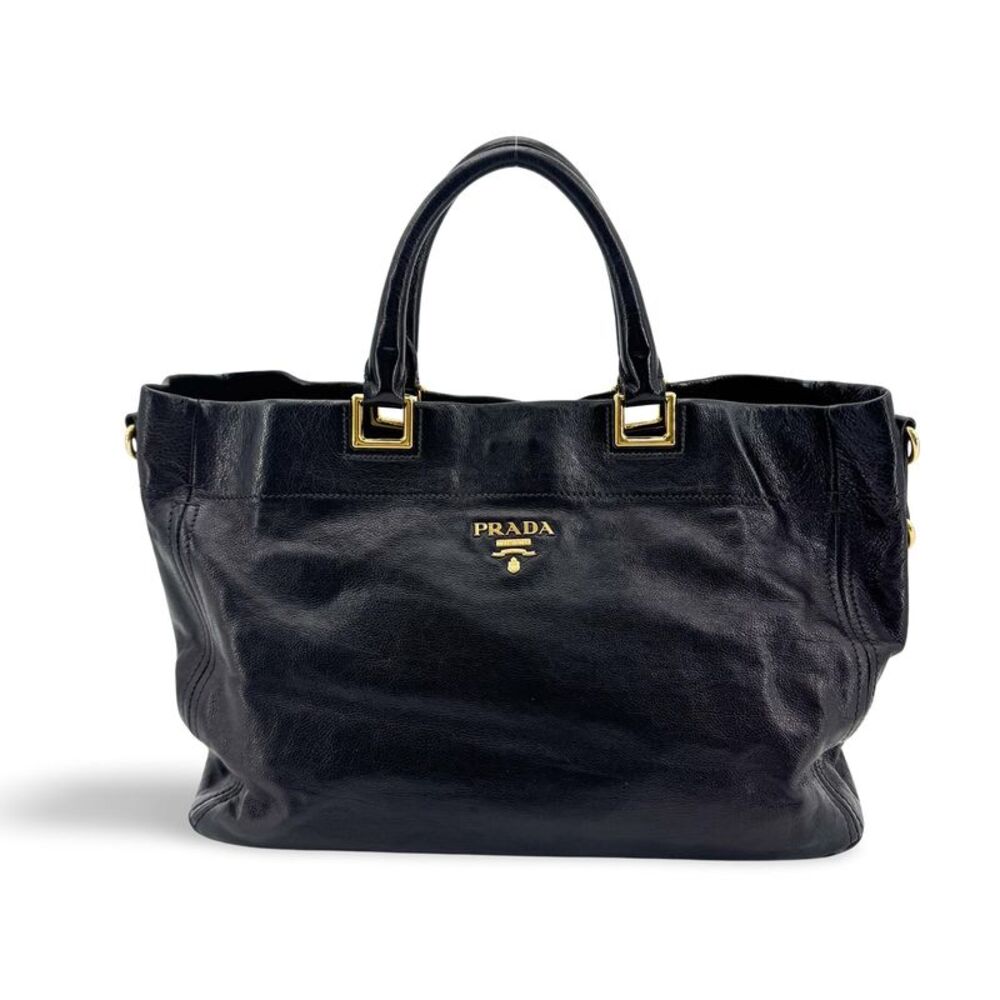 Prada Vitello Daino Tote Bag Black with Gold Hardware